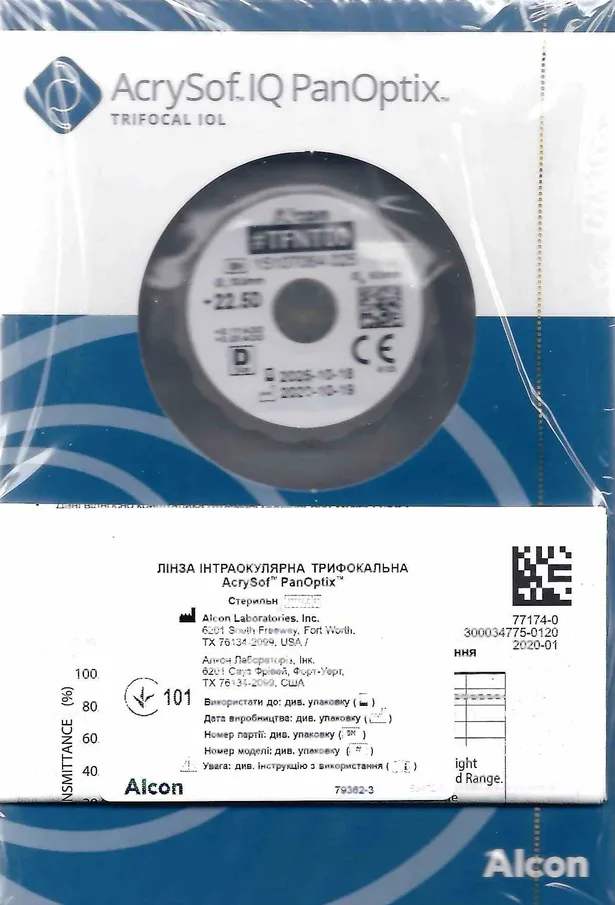 Однокомпонентна трифокальна інтраокулярна лінза TFNT00 AcrySof® PanOptix (для корекції пресбіопії)